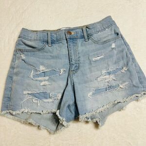 Abercrombie Kids High Rise Mini Mom Shorts Light Wash Distressed Jean Shorts 15/